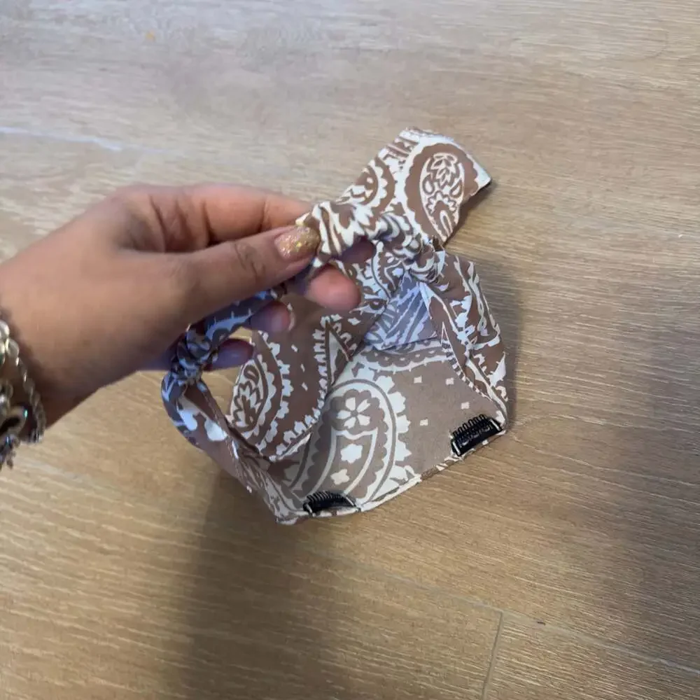 Brown Paisley Print Bandana Headband with Hair Clips